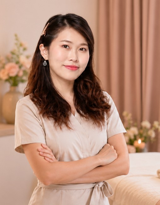 珮豐花園經營者兼美療師，於店內療程空間留影
